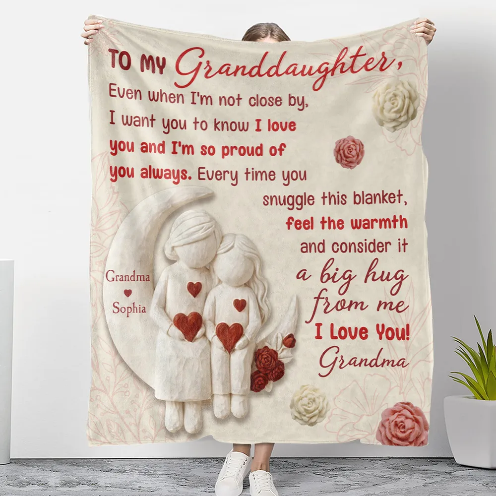 To My Granddaughter Custom Fleece Blanket, Heartfelt I Love You Message & Cute Figurine Art, Unique Keepsake Gift - Image 2