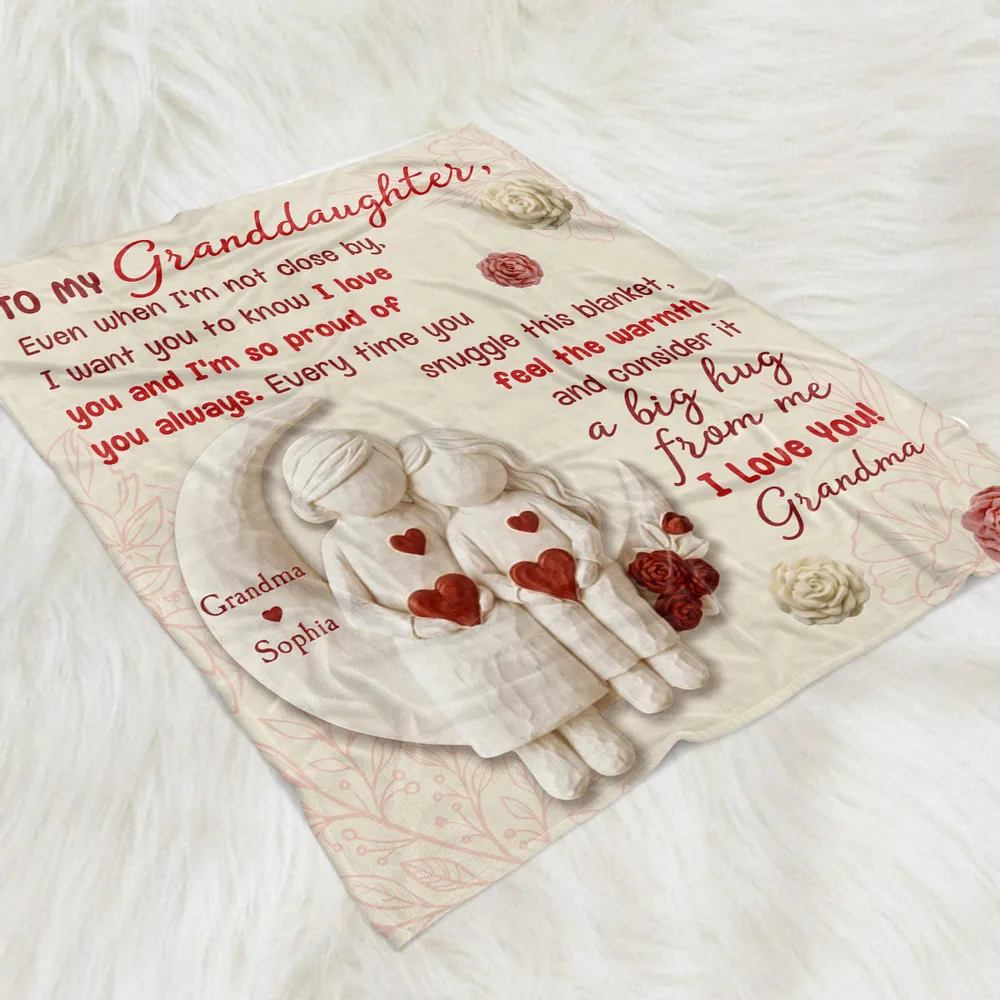 To My Granddaughter Custom Fleece Blanket, Heartfelt I Love You Message & Cute Figurine Art, Unique Keepsake Gift - Image 3