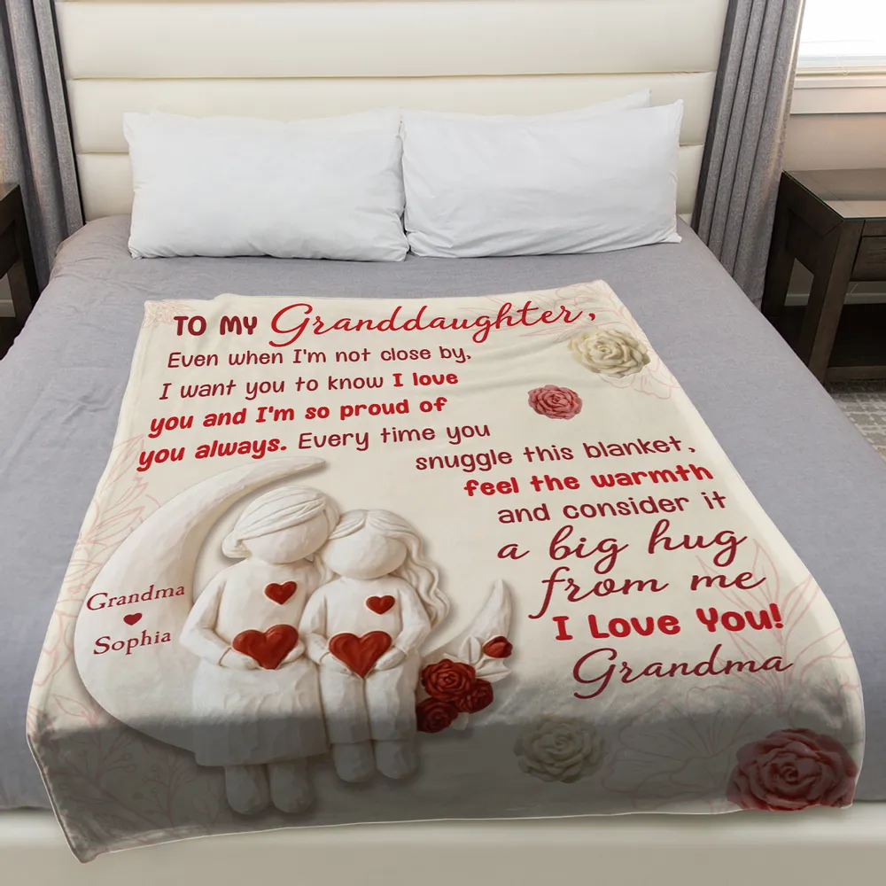 To My Granddaughter Custom Fleece Blanket, Heartfelt I Love You Message & Cute Figurine Art, Unique Keepsake Gift - Image 4