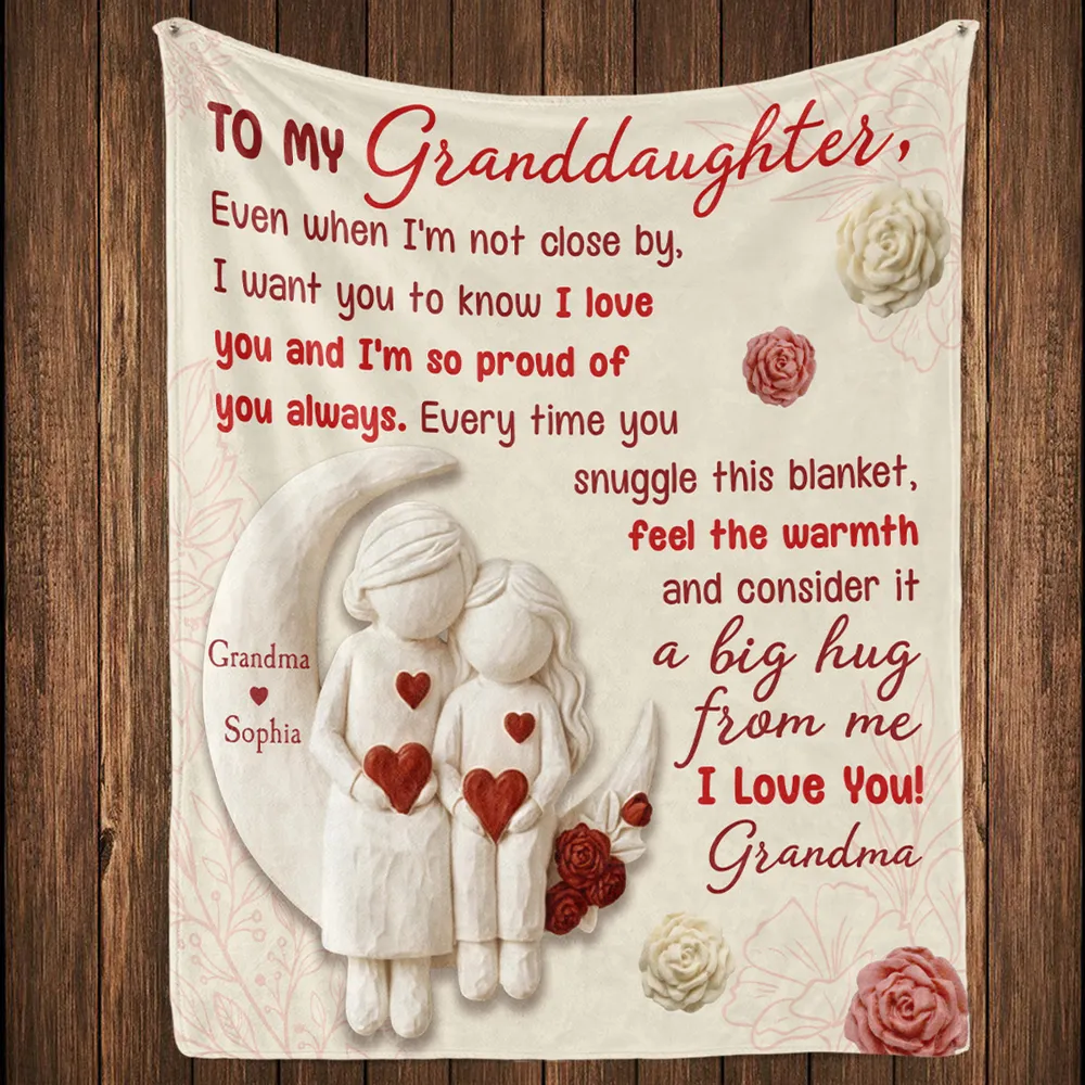 To My Granddaughter Custom Fleece Blanket, Heartfelt I Love You Message & Cute Figurine Art, Unique Keepsake Gift - Image 5