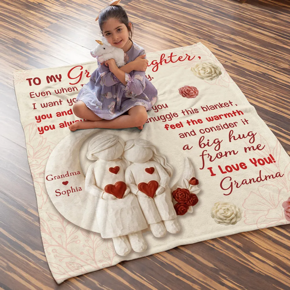 To My Granddaughter Custom Fleece Blanket, Heartfelt I Love You Message & Cute Figurine Art, Unique Keepsake Gift - Image 8