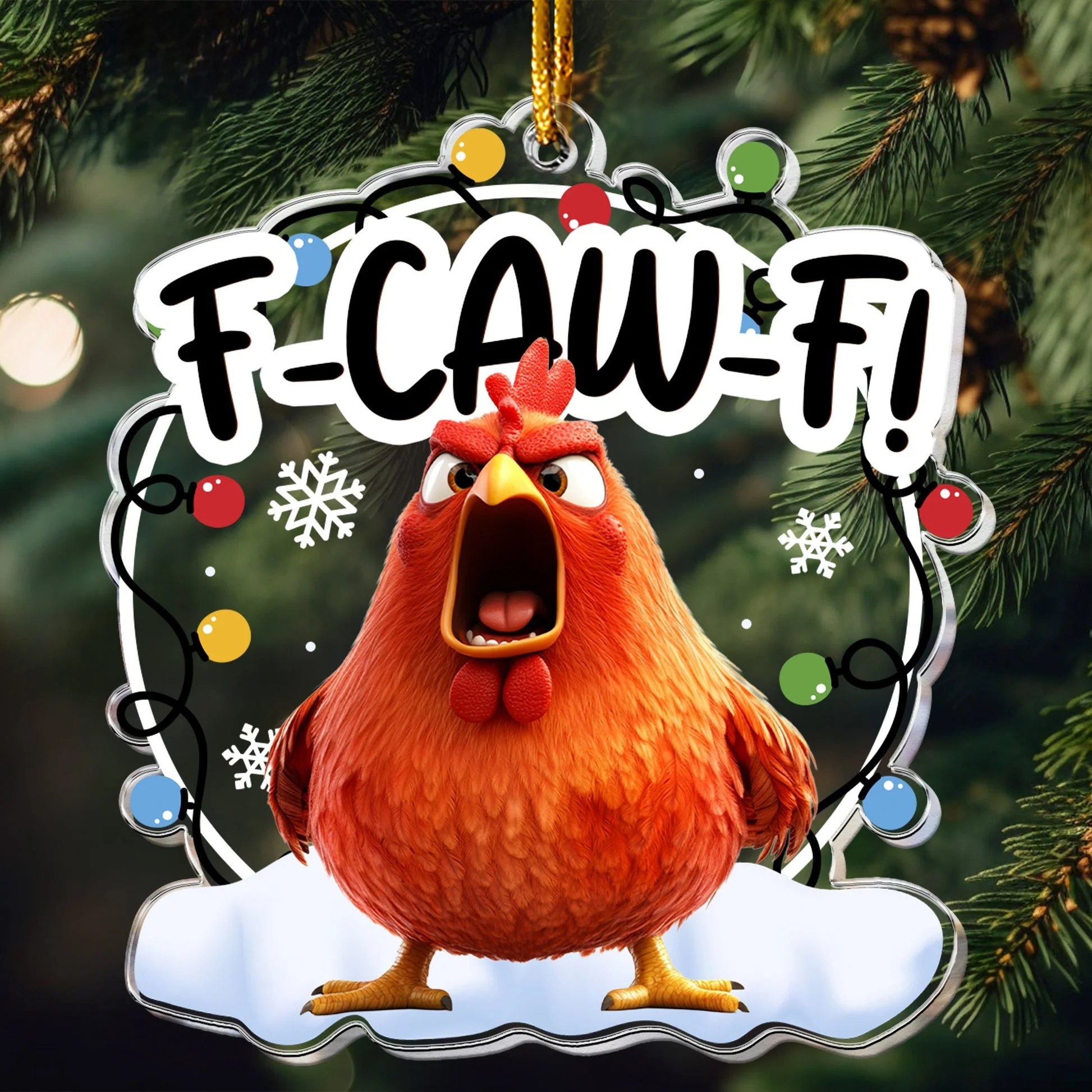 Custom Acrylic Ornament F-CAW-F Chicken Design, Quirky Holiday Gag Gift for Work Gift Exchange and Secret Santa, Cute Festive Decoration - Image 2