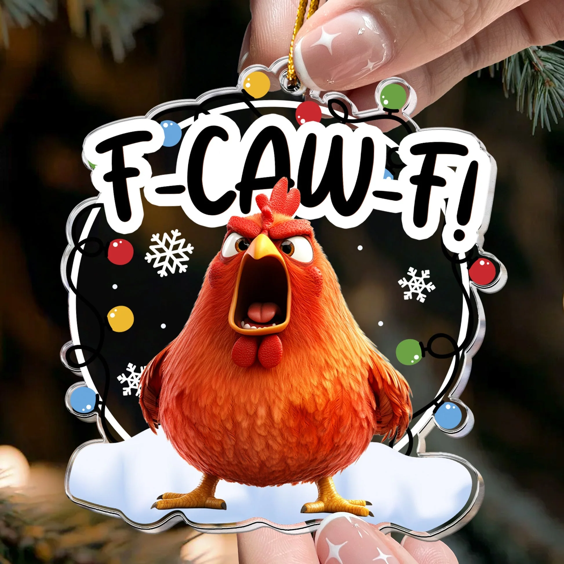Custom Acrylic Ornament F-CAW-F Chicken Design, Quirky Holiday Gag Gift for Work Gift Exchange and Secret Santa, Cute Festive Decoration - Image 3