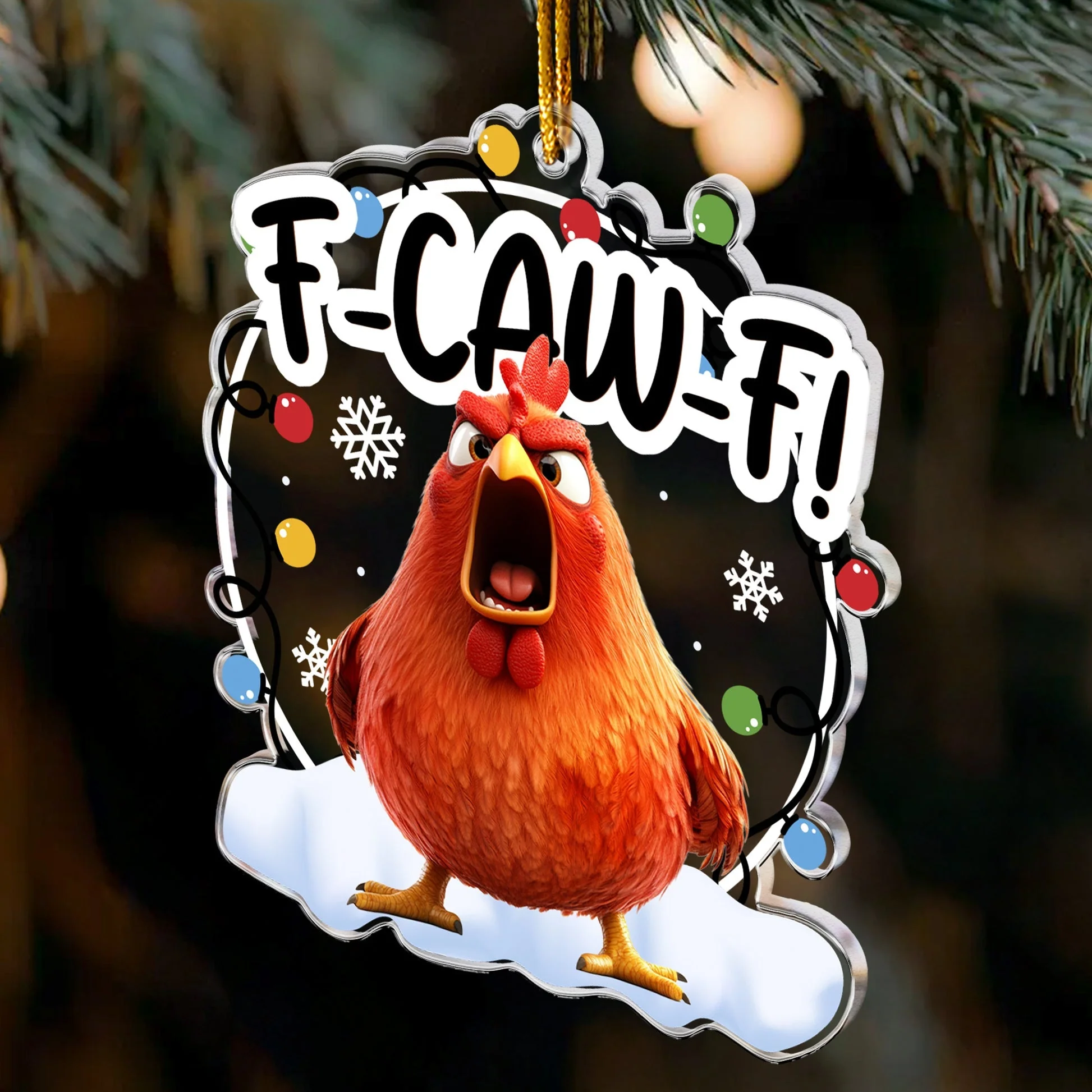 Custom Acrylic Ornament F-CAW-F Chicken Design, Quirky Holiday Gag Gift for Work Gift Exchange and Secret Santa, Cute Festive Decoration - Image 5