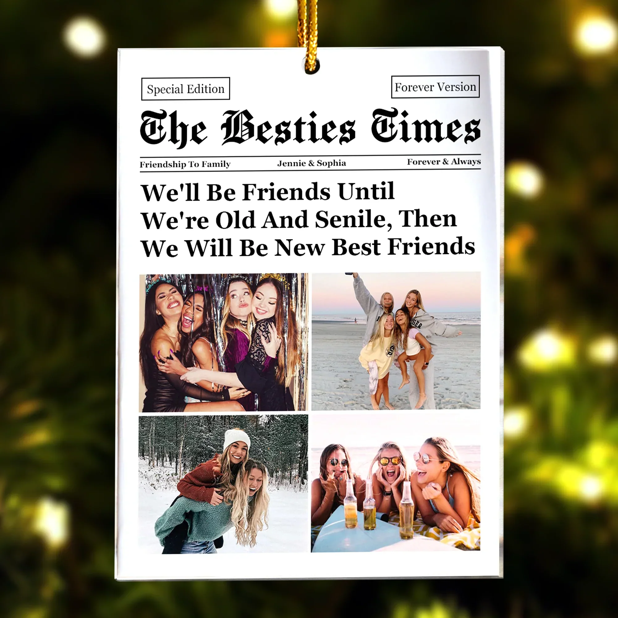 Personalized Acrylic Ornament for Best Friends – Newspaper Style Photo Acrylic Ornament, Unique Christmas Gift with Heartwarming Quote - Image 5