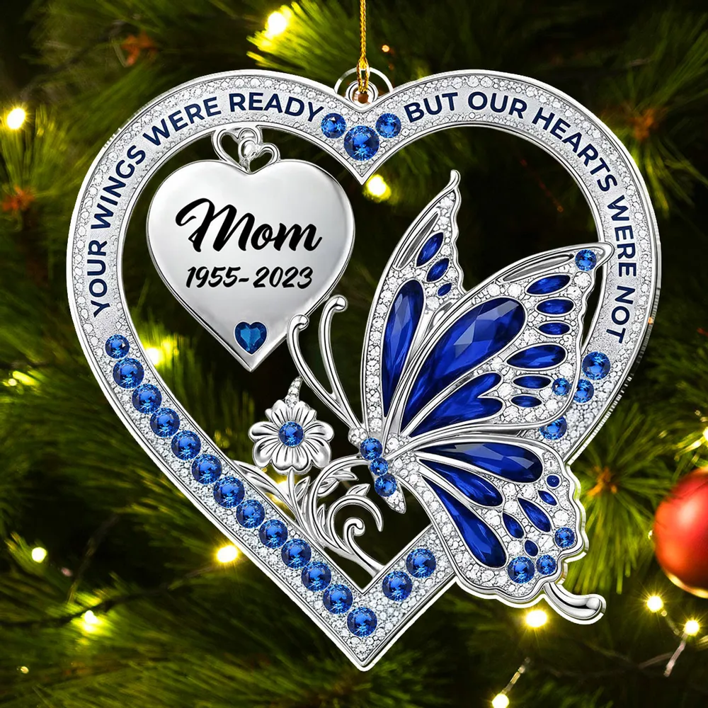 Personalized Acrylic Ornament for Mom Memorial with Blue Butterfly & Heart – Unique Remembrance Gift & Festive Decor - Image 5