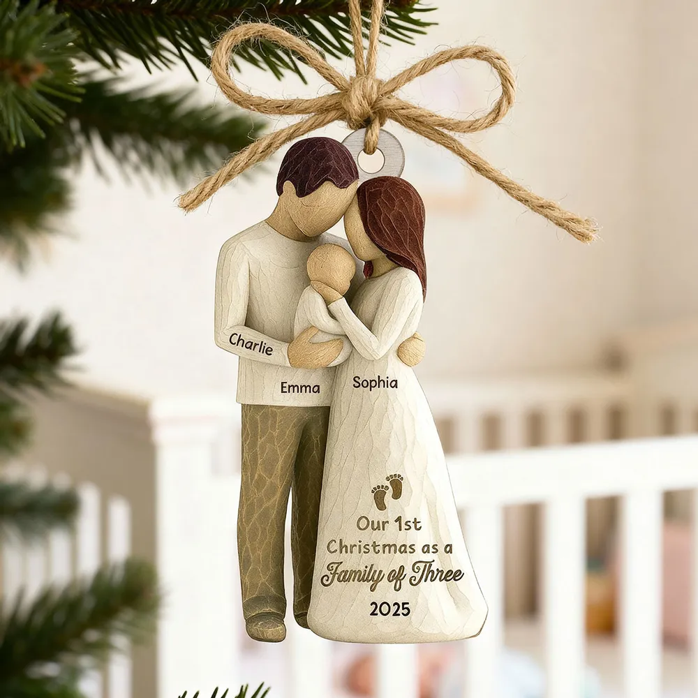 Custom Family of Three Wooden Ornament – New Baby Christmas Keepsake for Proud Parents, Unique Holiday Gift - Image 6