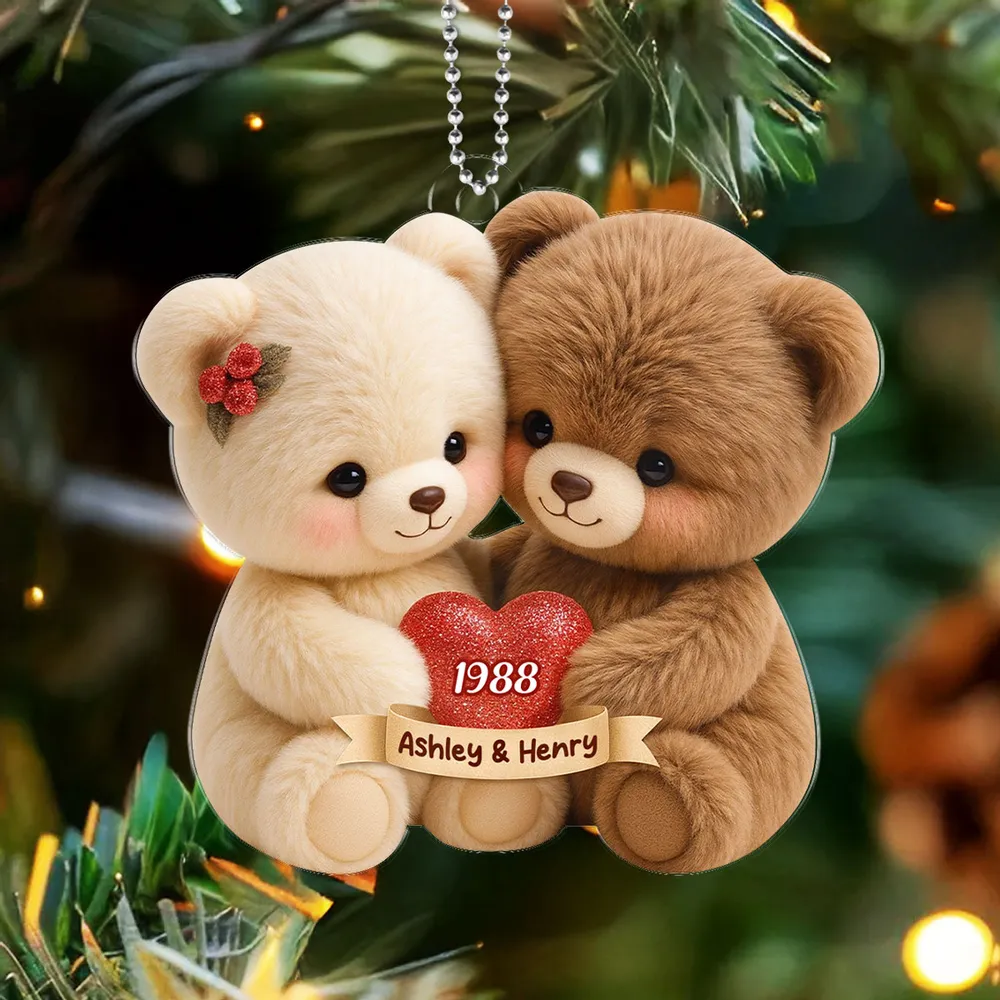 Personalized Acrylic Car Hanger with Cute Bear Couple – Custom Car Mirror Decor and Unique Romantic Gift for Couples - Image 5