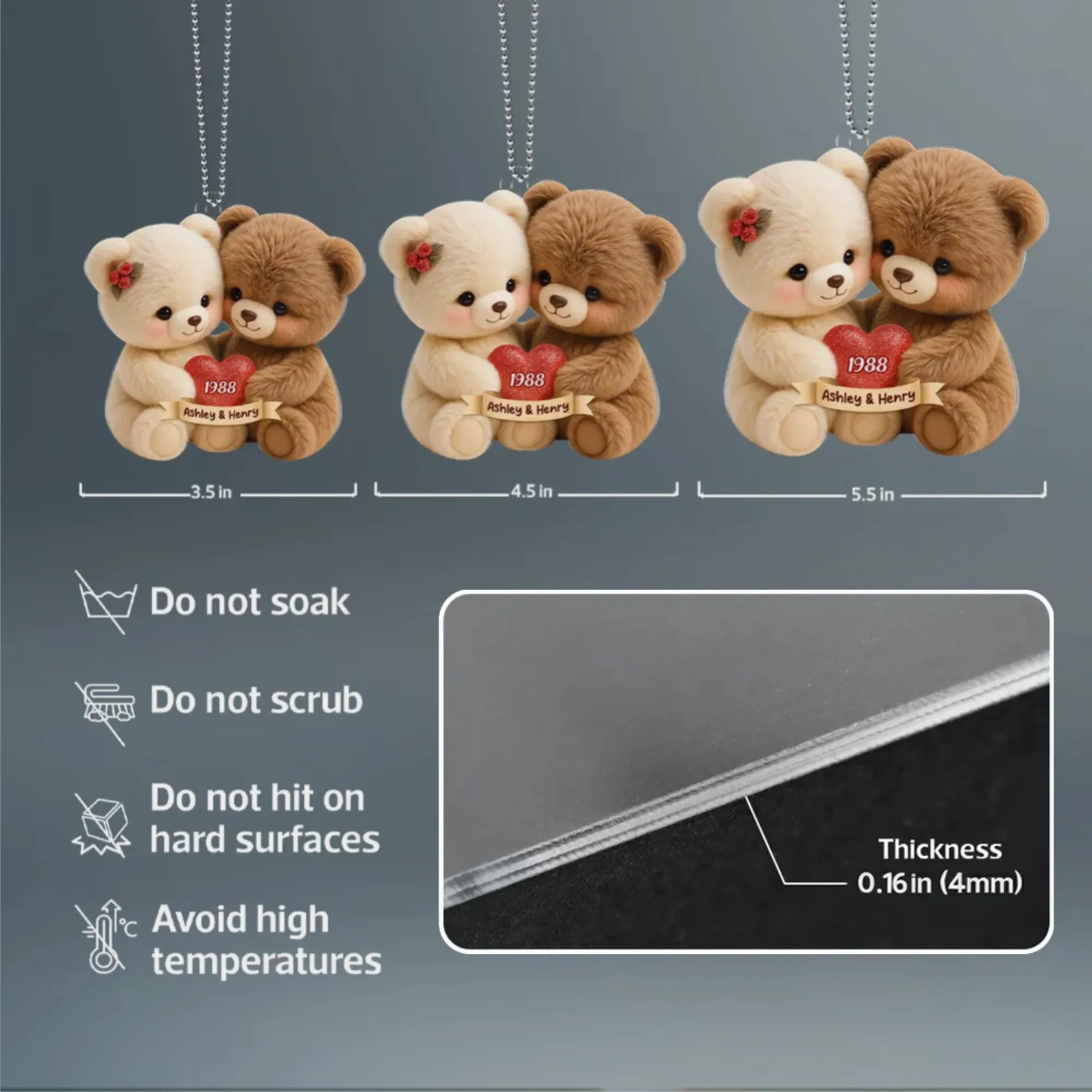 Personalized Acrylic Car Hanger with Cute Bear Couple – Custom Car Mirror Decor and Unique Romantic Gift for Couples - Image 7