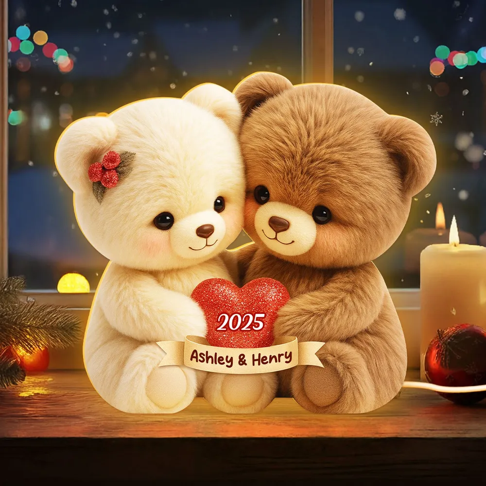 Personalized Acrylic Light Box with Hugging Bear Couple, Soft Warm Glow Bedroom Lamp, Unique Romantic Gift for Couples - Image 3