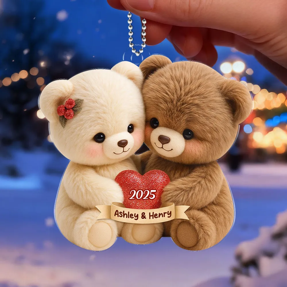 Personalized Acrylic Car Hanger with Cute Bear Couple – Custom Car Mirror Decor and Unique Romantic Gift for Couples - Image 6