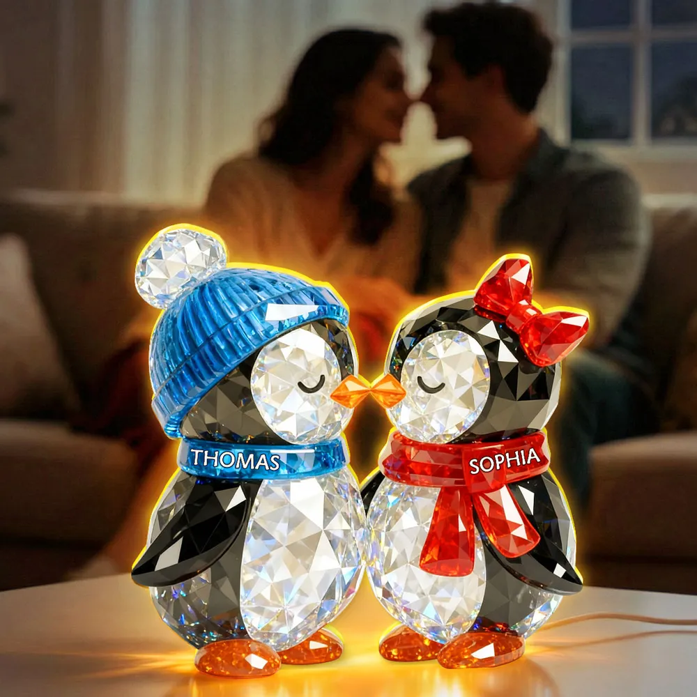 Custom Penguin Couple Acrylic Light Box with Names, Romantic LED Night Light Gift for Couples - Image 6