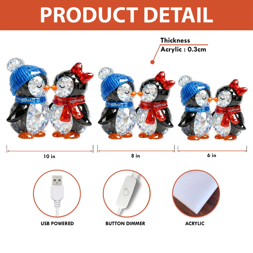 Custom Penguin Couple Acrylic Light Box with Names, Romantic LED Night Light Gift for Couples - Image 8