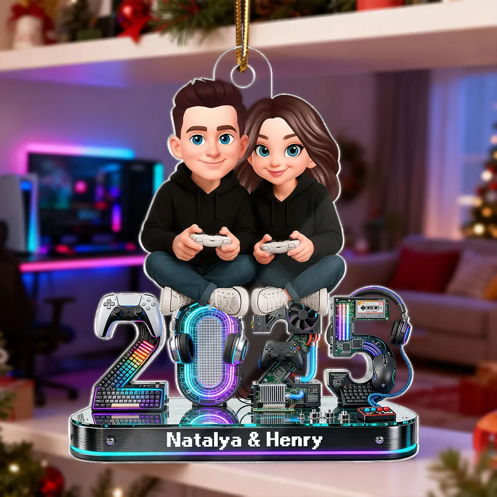 Personalized Gaming Couple Acrylic Ornament Christmas Decor, Cute Gamer Couple Keepsake, Unique Gift for Boyfriend or Girlfriend - Image 2