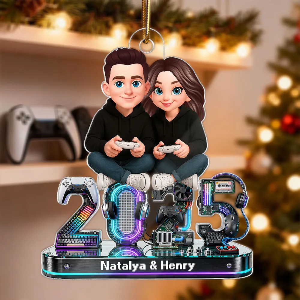 Personalized Gaming Couple Acrylic Ornament Christmas Decor, Cute Gamer Couple Keepsake, Unique Gift for Boyfriend or Girlfriend - Image 7