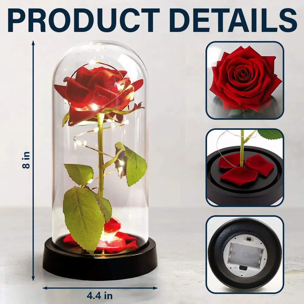 Personalized Lighted Eternal Rose Dome with Cute Couple Illustration, Warm Glow Decor, Unique Anniversary Gift - Image 4