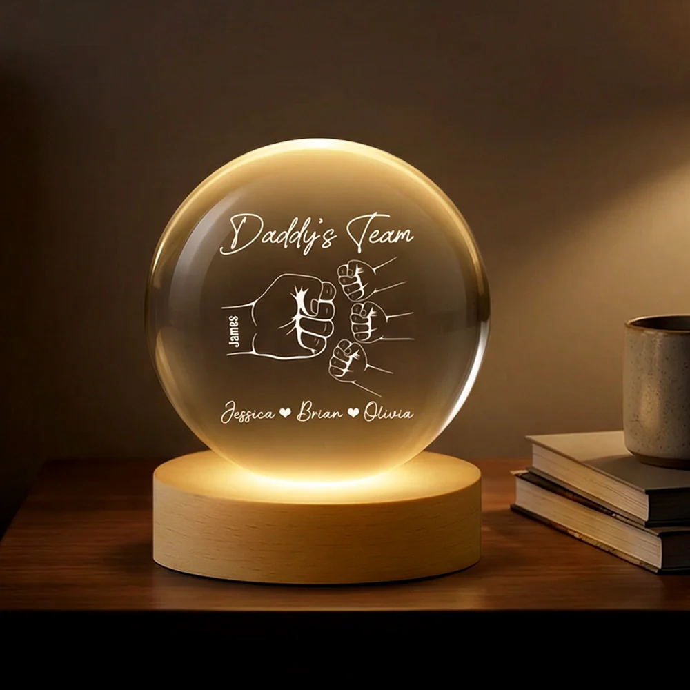 Custom Family Fist Bump Night Light Globe Lamp, Warm Minimal Line Design for Home Decor, Unique Gift for Dad from Kids