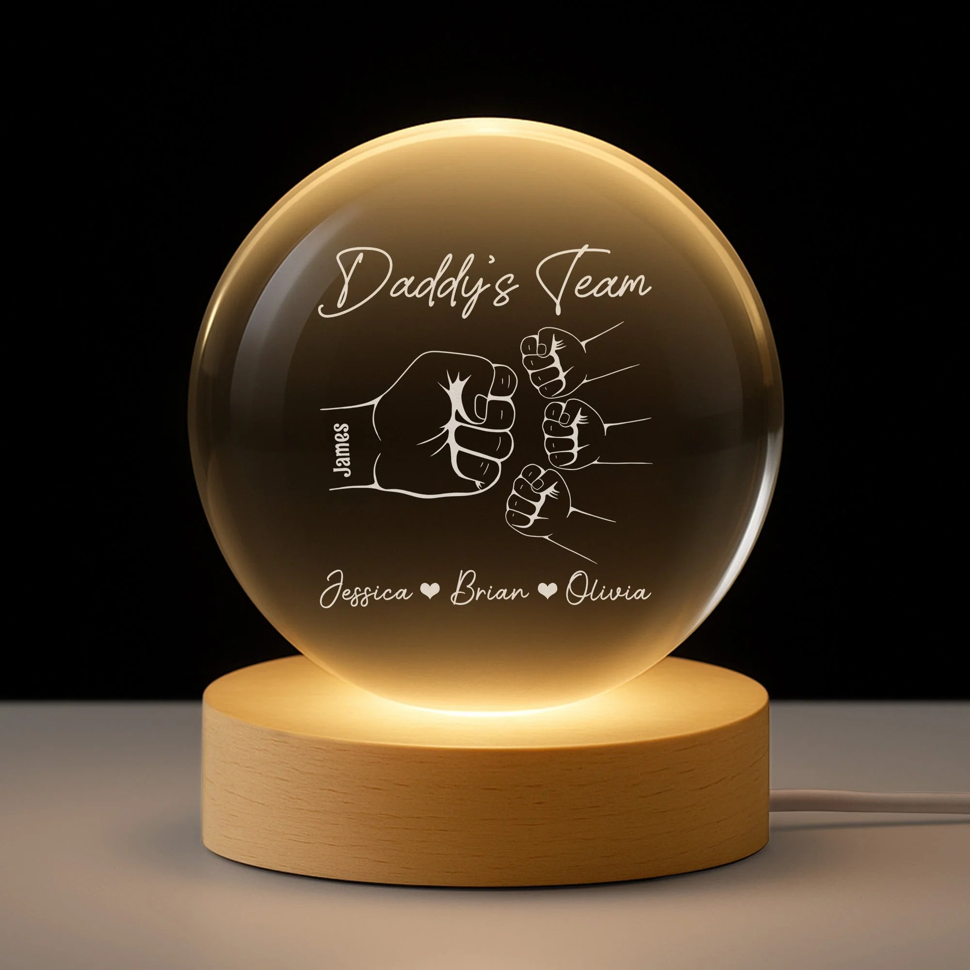 Custom Family Fist Bump Night Light Globe Lamp, Warm Minimal Line Design for Home Decor, Unique Gift for Dad from Kids - Image 2