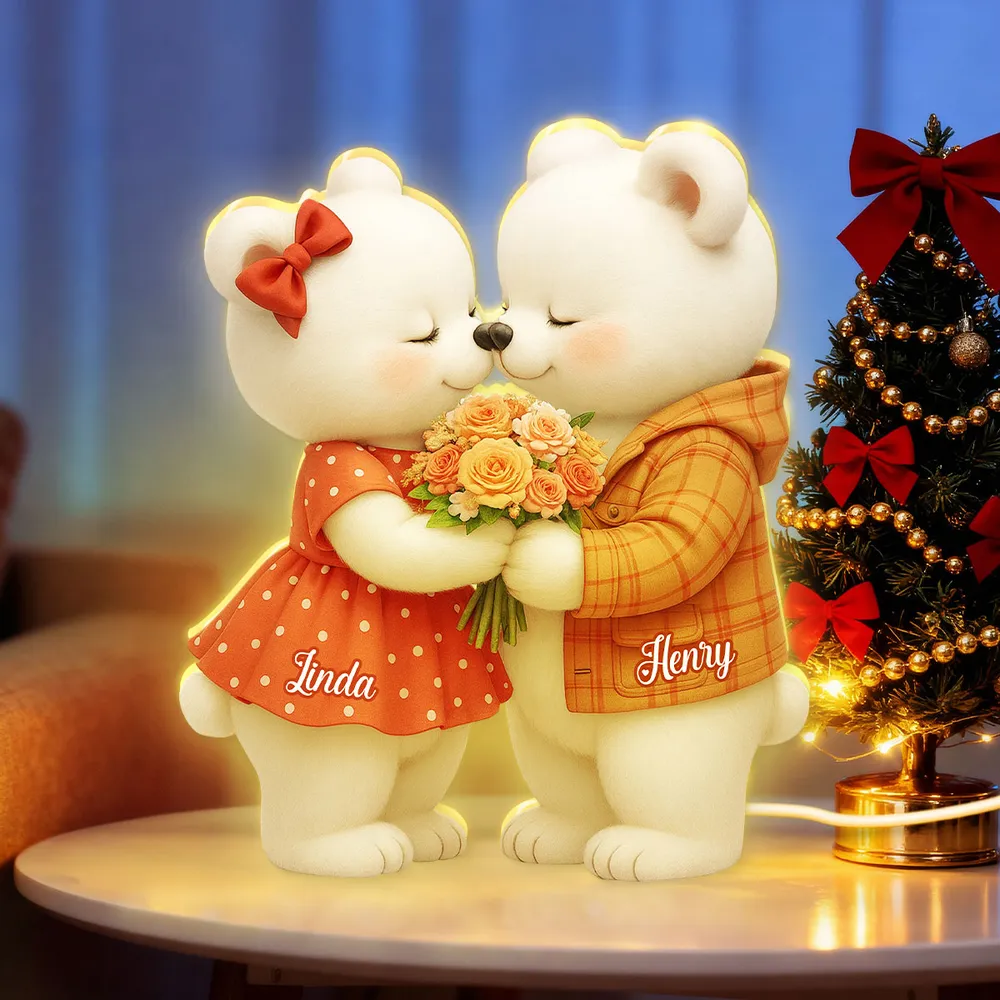 Personalized Acrylic Light Box with Kissing Bear Couple, Soft Warm Glow Romantic Bedroom Lamp, Unique Gift for Couples - Image 3