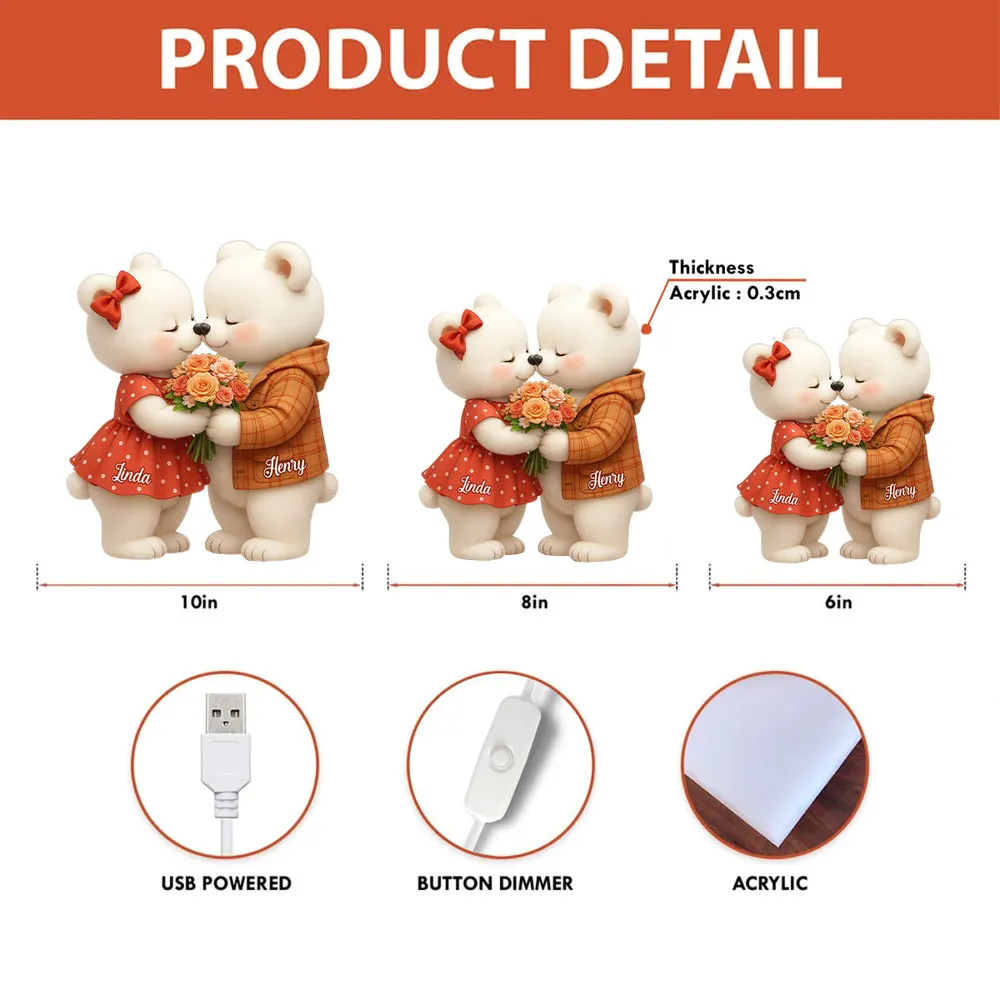 Personalized Acrylic Light Box with Kissing Bear Couple, Soft Warm Glow Romantic Bedroom Lamp, Unique Gift for Couples - Image 4
