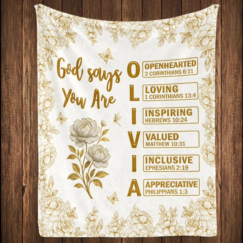 Custom Throw Blanket God Says You Are ... Bible Verse Affirmations with Gold Floral Design for Sofa Bed Unique Faith Gift - Image 4