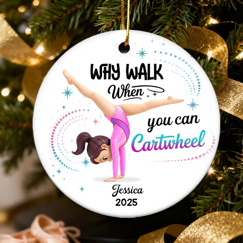 Ceramic Ornament Personalized for a Gymnast, Why Walk When You Can Cartwheel Keepsake, Sweet Holiday Gift - Image 2