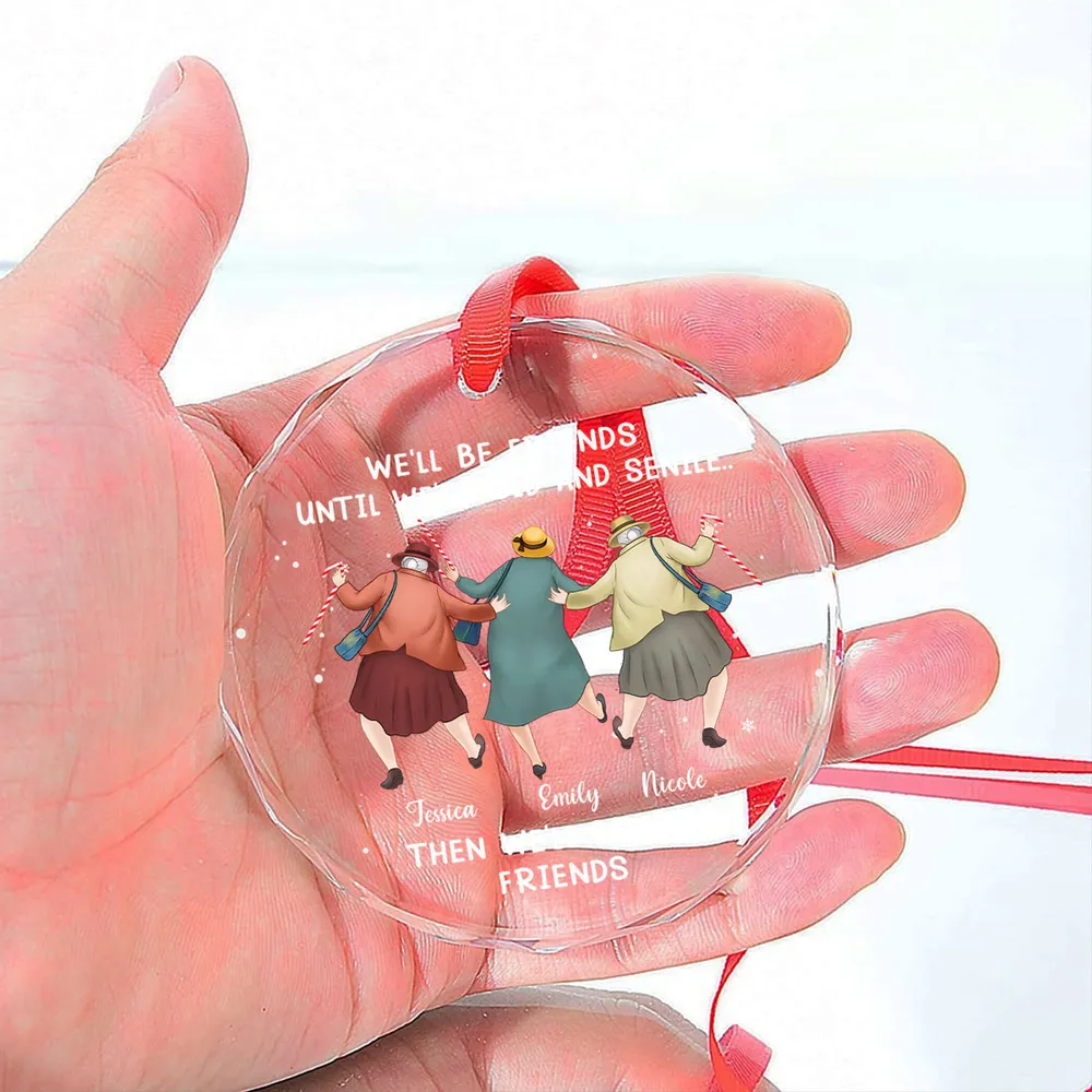 Personalized Crystal Ornament Best Friends Quote Christmas Tree Decor, Cute Cartoon Bestie Gift With Festive Snowflakes - Image 2