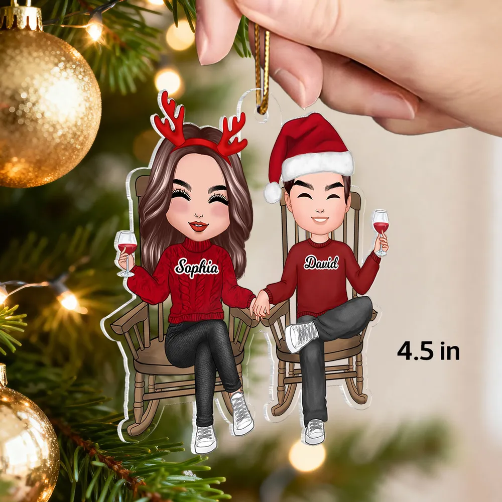 Personalized Couple Acrylic Car Hanger, Cute Sitting Together Christmas Mirror Decor, Unique Gift for Him or Her - Image 2