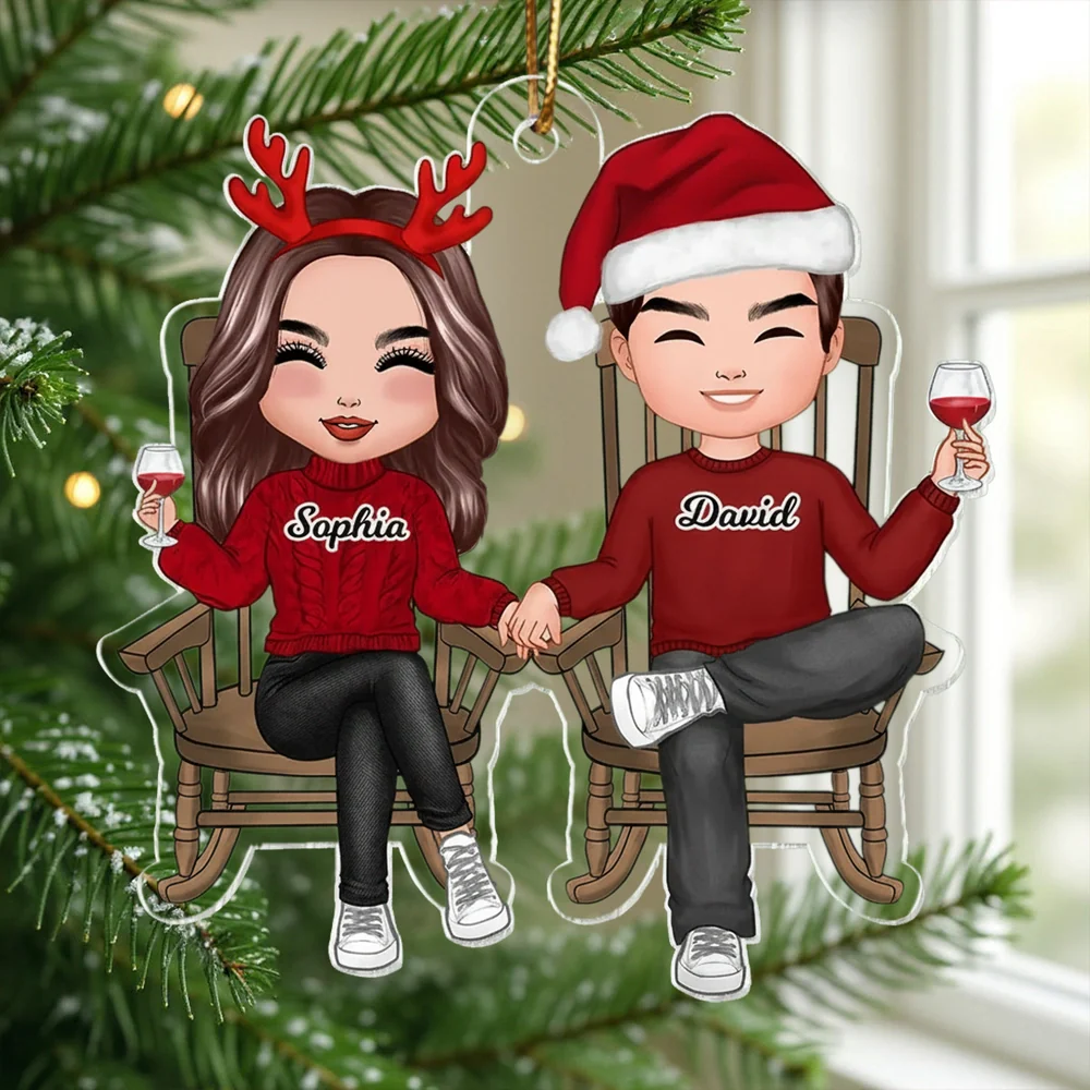 Personalized Couple Acrylic Car Hanger, Cute Sitting Together Christmas Mirror Decor, Unique Gift for Him or Her - Image 3