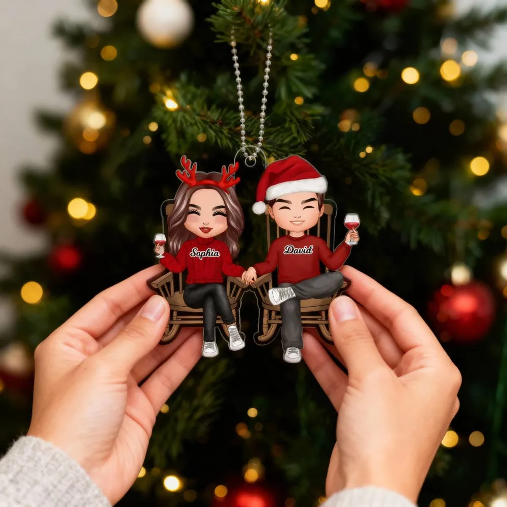 Personalized Couple Acrylic Car Hanger, Cute Sitting Together Christmas Mirror Decor, Unique Gift for Him or Her - Image 4