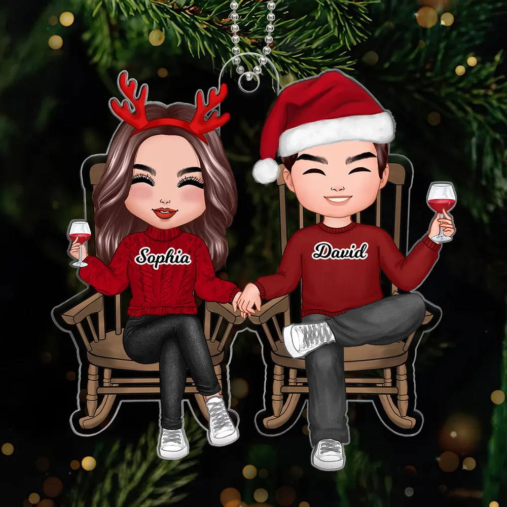 Personalized Couple Acrylic Car Hanger, Cute Sitting Together Christmas Mirror Decor, Unique Gift for Him or Her - Image 5