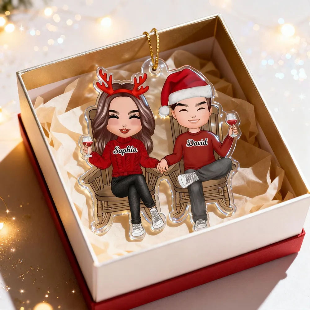 Personalized Couple Acrylic Car Hanger, Cute Sitting Together Christmas Mirror Decor, Unique Gift for Him or Her - Image 7