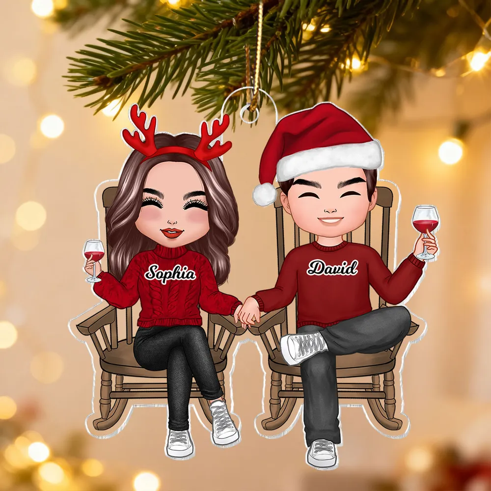 Personalized Couple Acrylic Car Hanger, Cute Sitting Together Christmas Mirror Decor, Unique Gift for Him or Her - Image 9