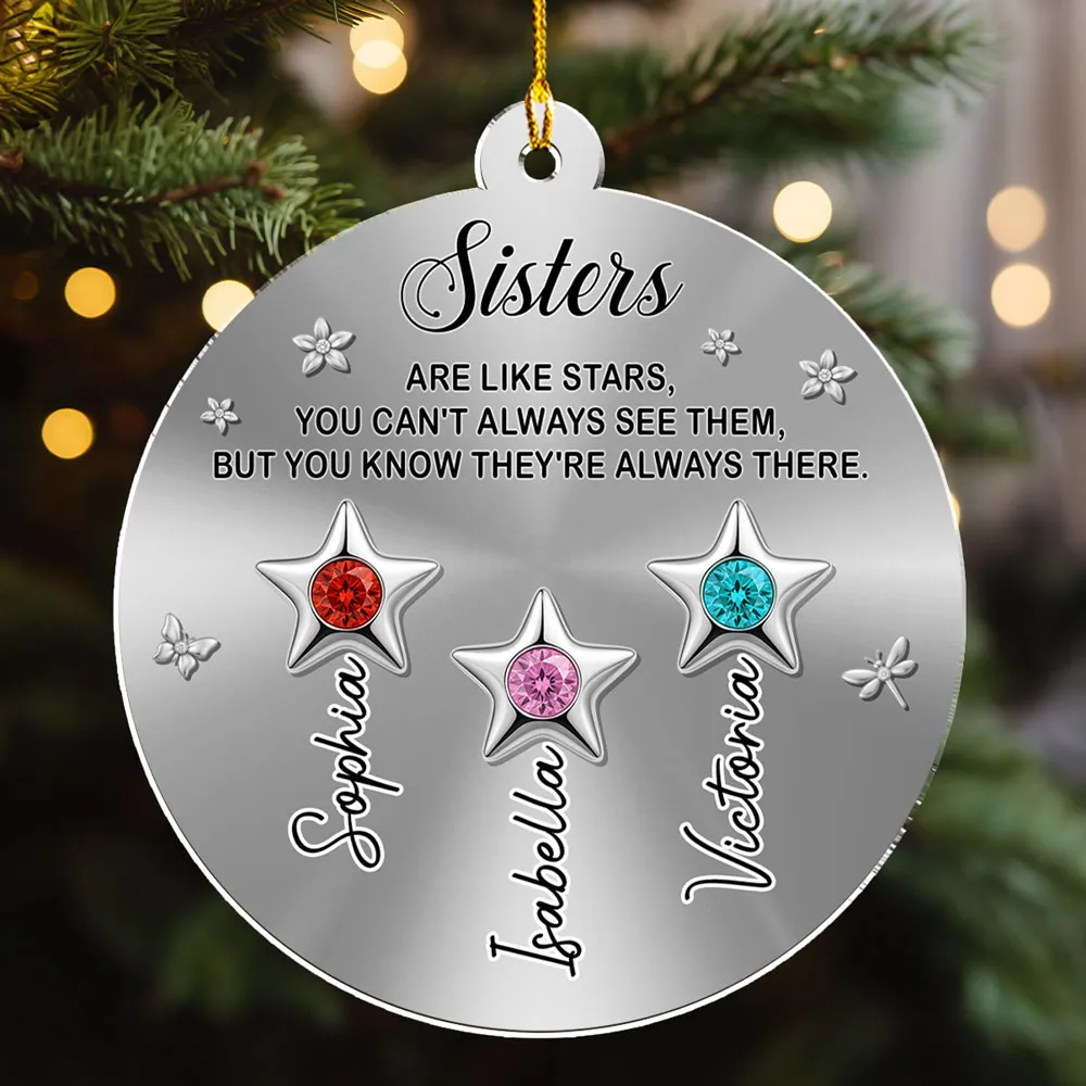 Personalized Sisters Acrylic Ornament with Star Design, Sparkly Birthstone Look, Holiday Decor, Creative Sister Gift - Image 5