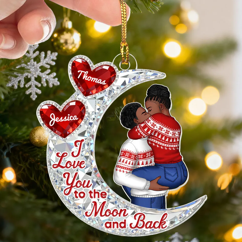 Custom Acrylic Ornament with Crescent Moon and Embracing Couple, Heartfelt From Our First Kiss Quote, Special Anniversary or Holiday Gift - Image 5