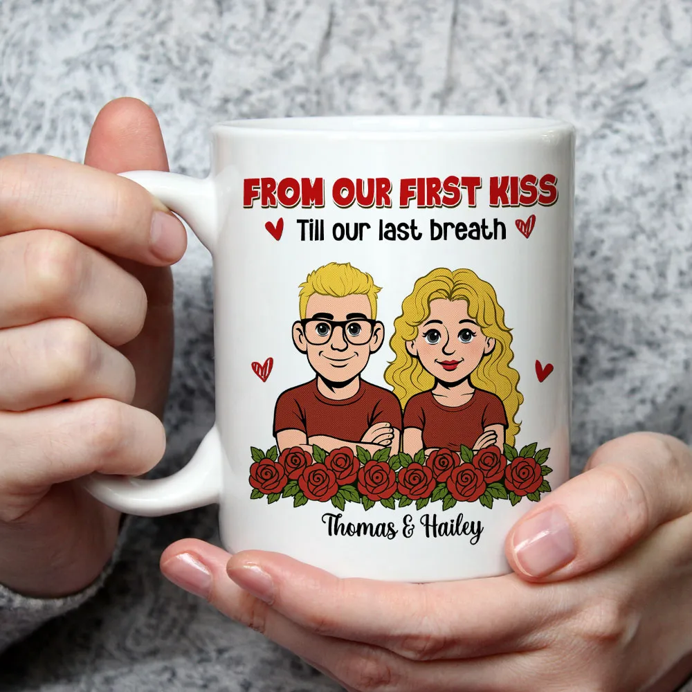 Personalized Couple Cartoon White Ceramic Mug, From Our First Kiss Till Our Last Breath, Unique Romantic Gift - Image 2