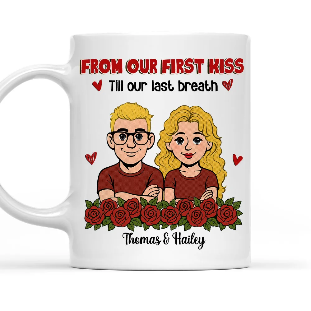 Personalized Couple Cartoon White Ceramic Mug, From Our First Kiss Till Our Last Breath, Unique Romantic Gift - Image 6