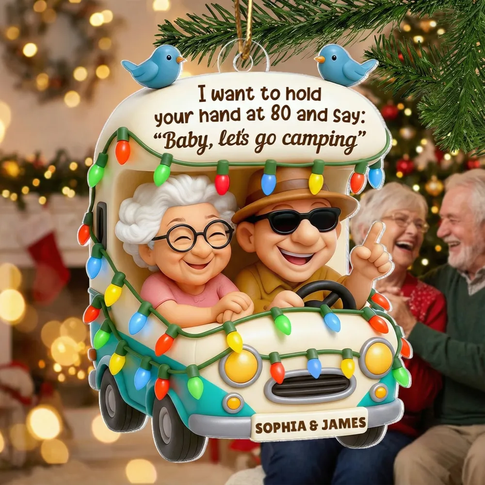 Personalized Camping RV Acrylic Ornament, Smiling Older Couple Road Trip Scene, Warm Holiday Decor, Creative Christmas Gift for Couples - Image 3