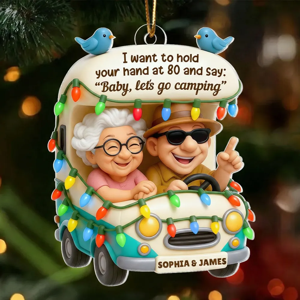 Personalized Camping RV Acrylic Ornament, Smiling Older Couple Road Trip Scene, Warm Holiday Decor, Creative Christmas Gift for Couples - Image 5