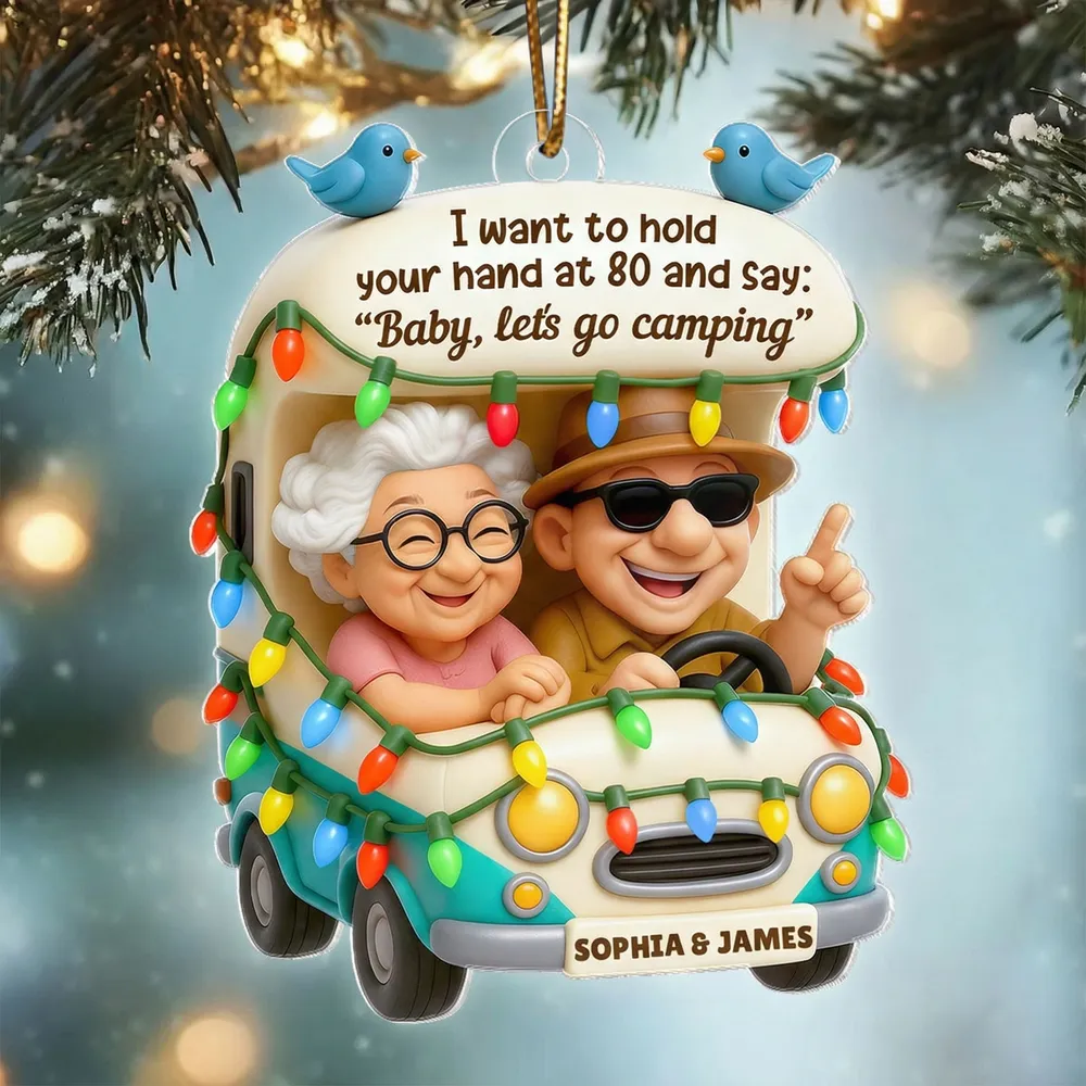 Personalized Camping RV Acrylic Ornament, Smiling Older Couple Road Trip Scene, Warm Holiday Decor, Creative Christmas Gift for Couples - Image 7