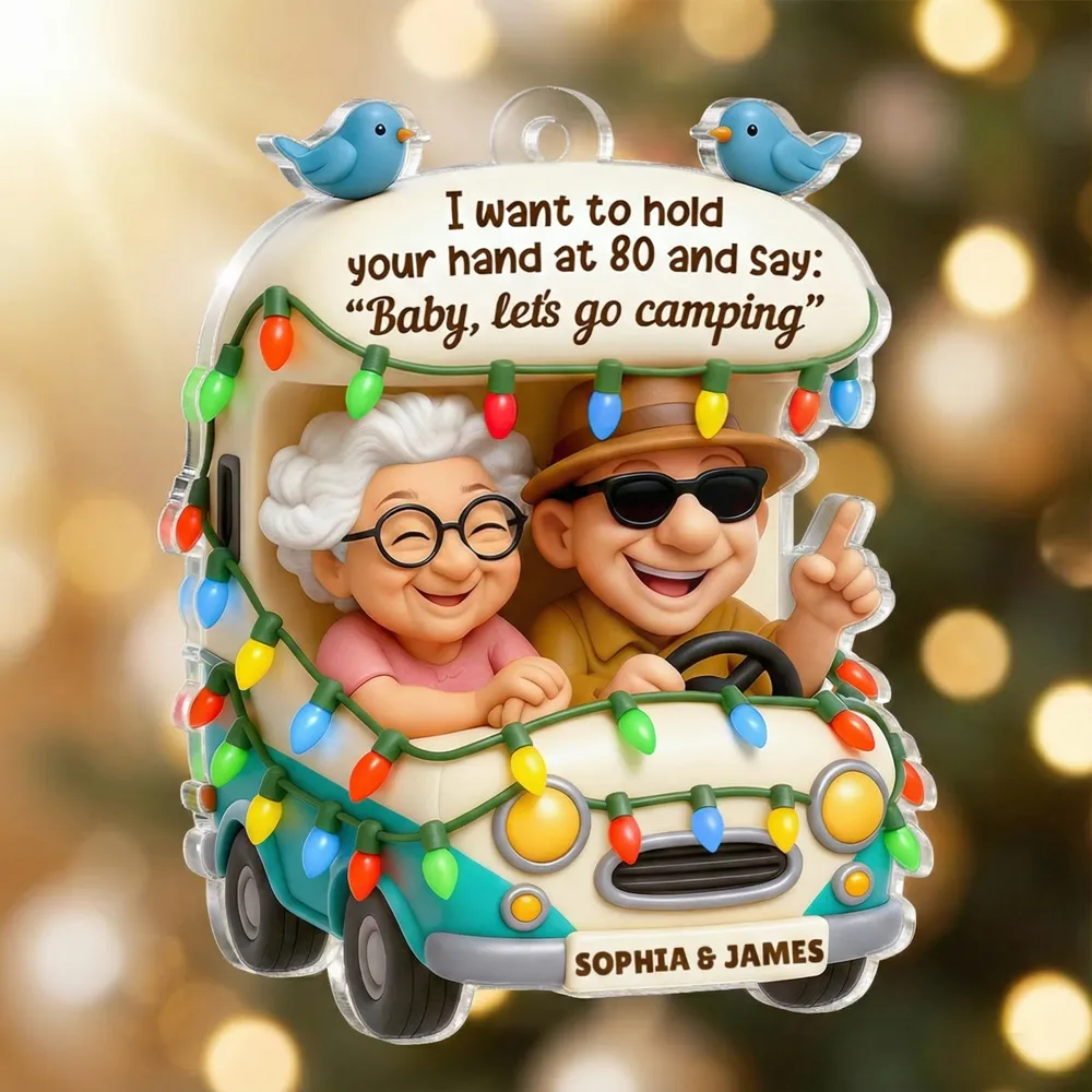 Personalized Camping RV Acrylic Ornament, Smiling Older Couple Road Trip Scene, Warm Holiday Decor, Creative Christmas Gift for Couples - Image 8