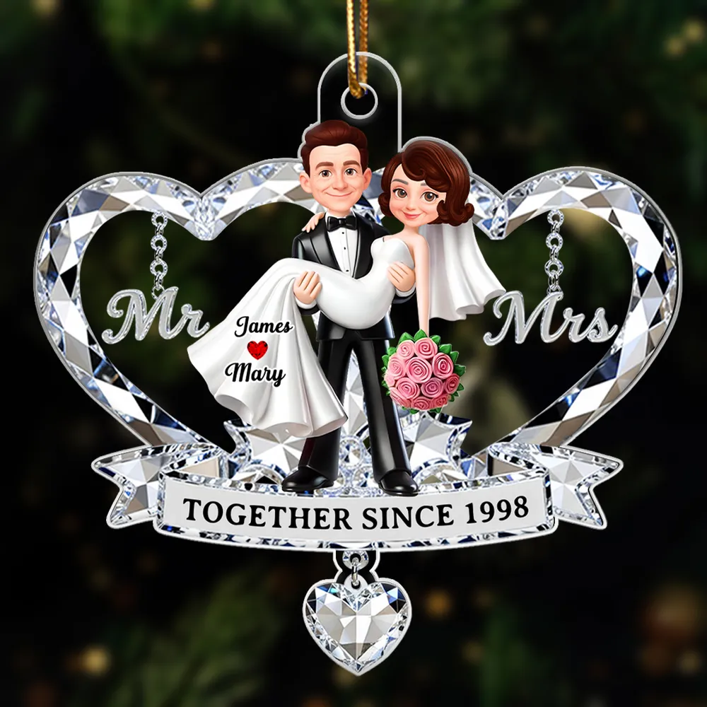 Personalized Acrylic Ornament for Couple, Mr & Mrs Bride in Groom's Arms, Christmas Tree Keepsake Unique Gift - Image 7