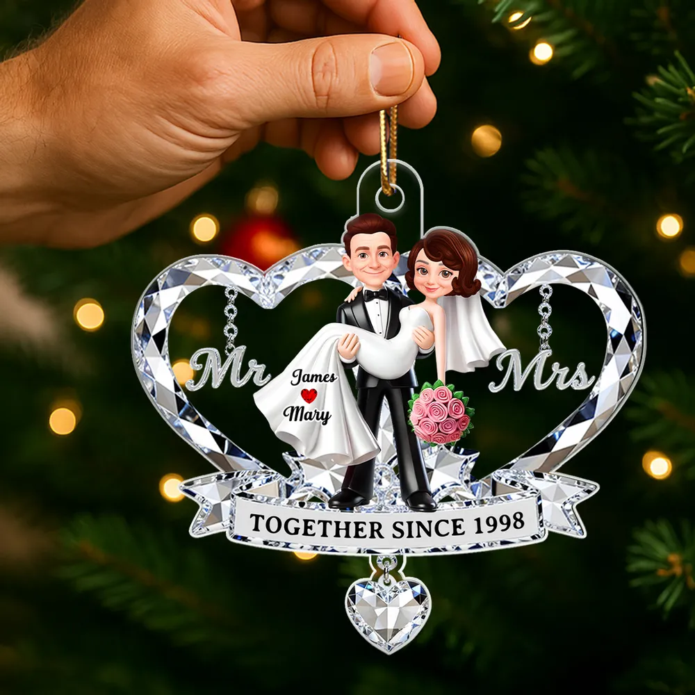 Personalized Acrylic Ornament for Couple, Mr & Mrs Bride in Groom's Arms, Christmas Tree Keepsake Unique Gift - Image 9