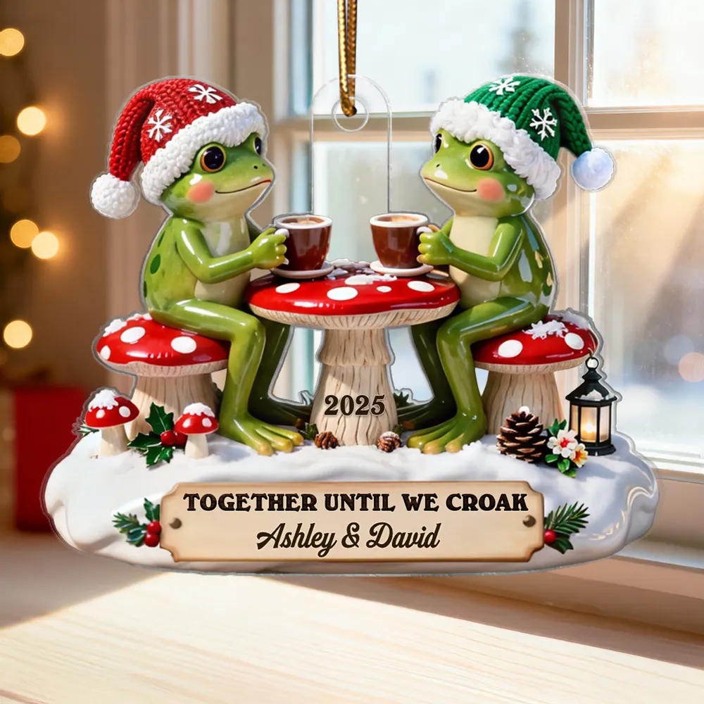Personalized Acrylic Ornament Frog Couple Coffee Date, Cottagecore Cute Design, Unique Christmas Gift For Couple - Image 6