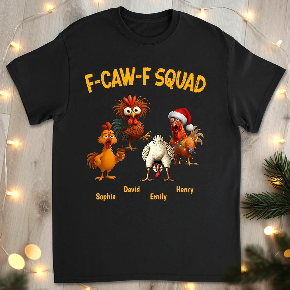 Funny F-CAW-F Squad Chicken Classic Tee, Personalized One of a Kind Gift for Your Crew, Holiday Party Laughs - Image 2
