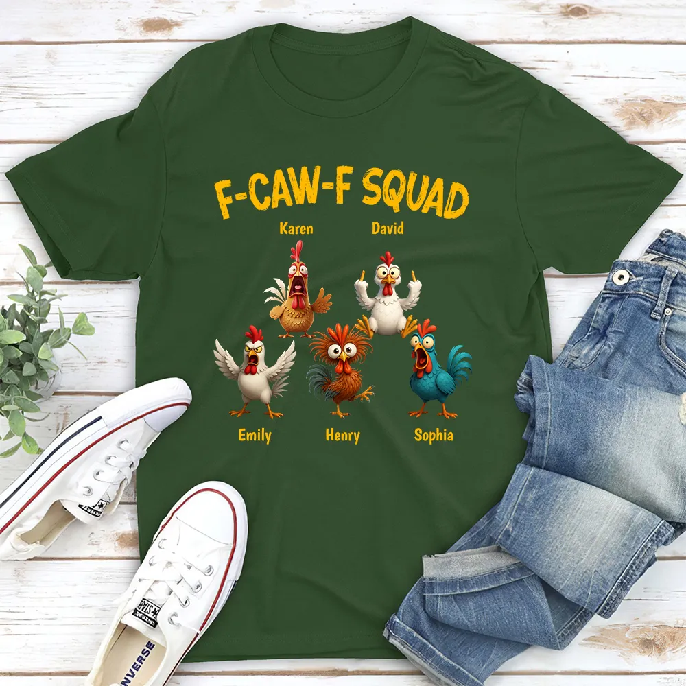 Funny F-CAW-F Squad Chicken Classic Tee, Personalized One of a Kind Gift for Your Crew, Holiday Party Laughs - Image 3