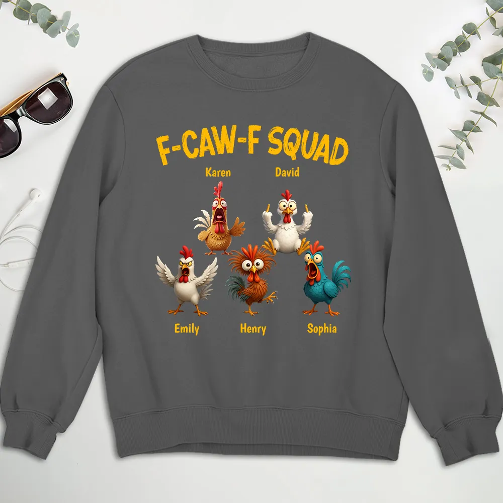 Funny F-CAW-F Squad Chicken Classic Tee, Personalized One of a Kind Gift for Your Crew, Holiday Party Laughs - Image 5