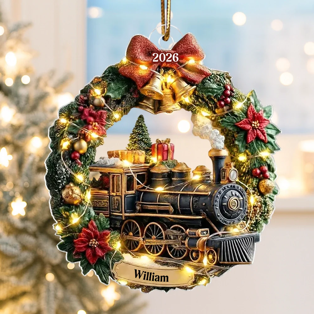 Cozy Lighted Train Wreath Acrylic Ornament, Personalized Keepsake For Holiday Home Decorating, Unique Creative Gift - Image 4