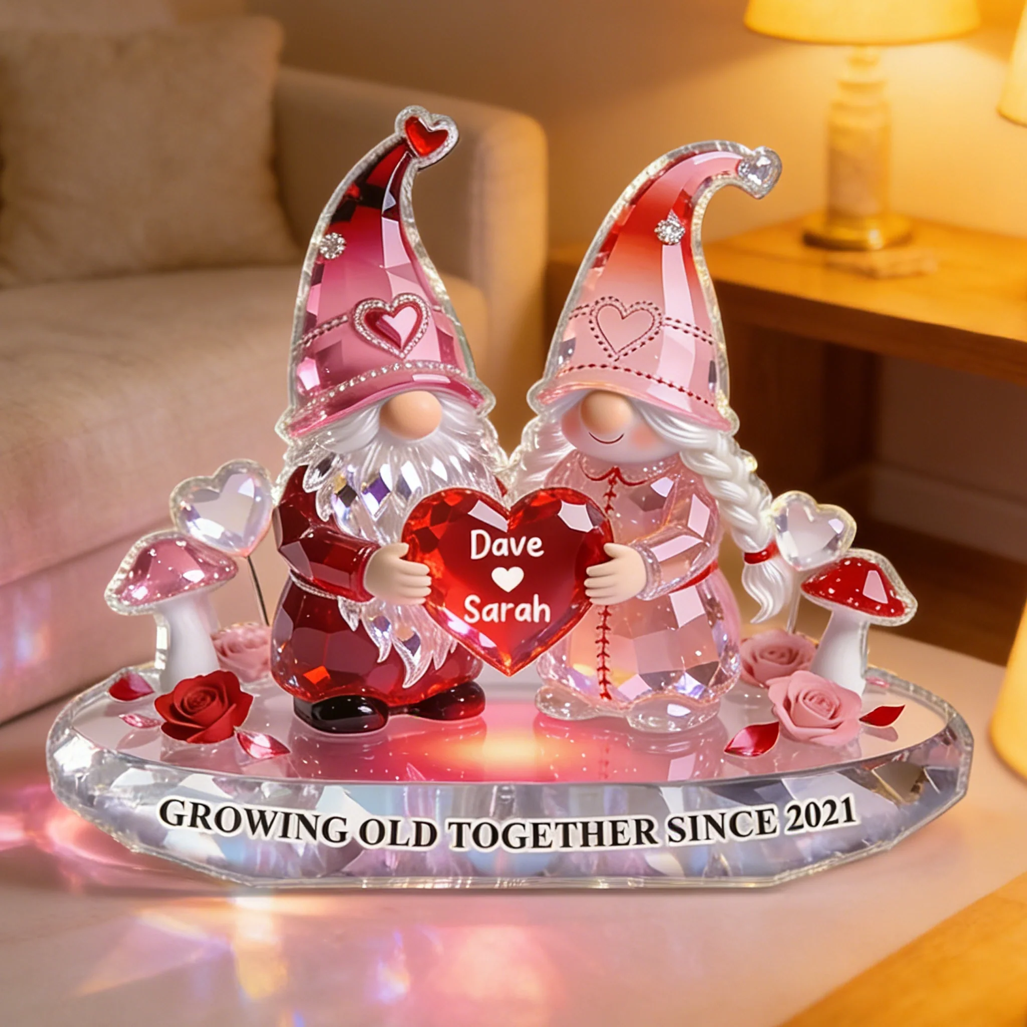Shaped Acrylic Block Plaque for Couples, Personalized Gnome Love Keepsake, Cozy Home Accent, Unique Gift for Wife or Husband