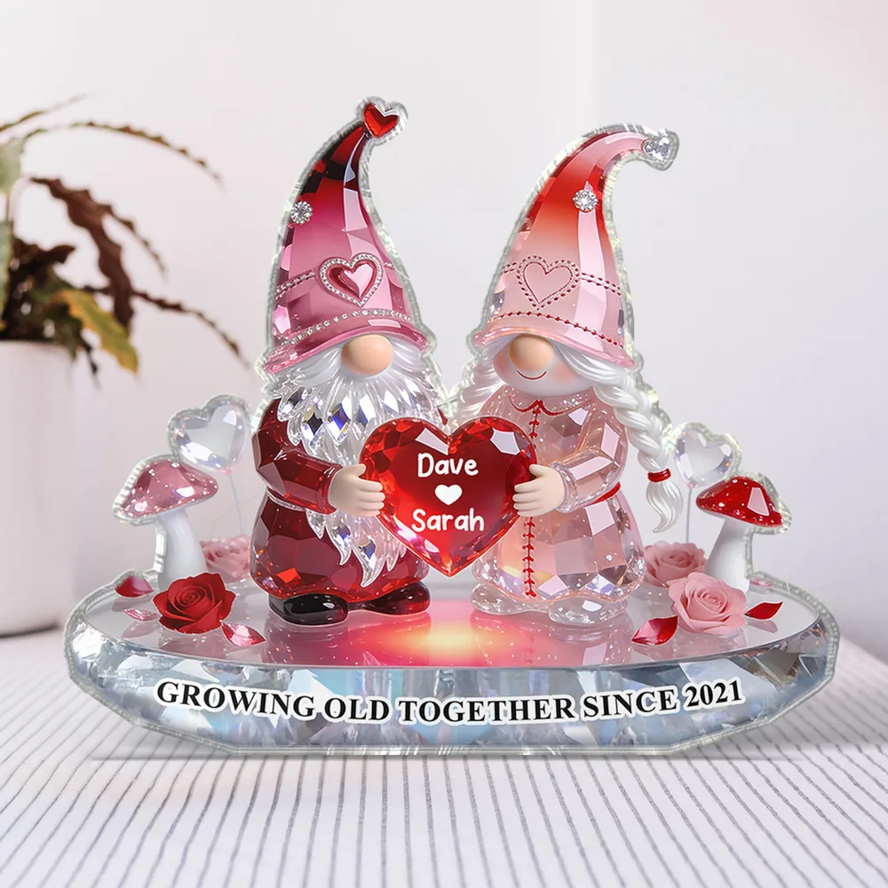 Shaped Acrylic Block Plaque for Couples, Personalized Gnome Love Keepsake, Cozy Home Accent, Unique Gift for Wife or Husband - Image 3